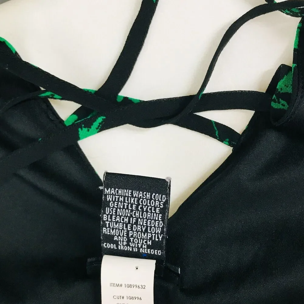 Torrid Women's 0 (Large) Blouse Black Green Floral Print Chiffon Crossback CM28